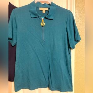 Michael Kors pullover zipper top in Teal green short sleeve nwt
